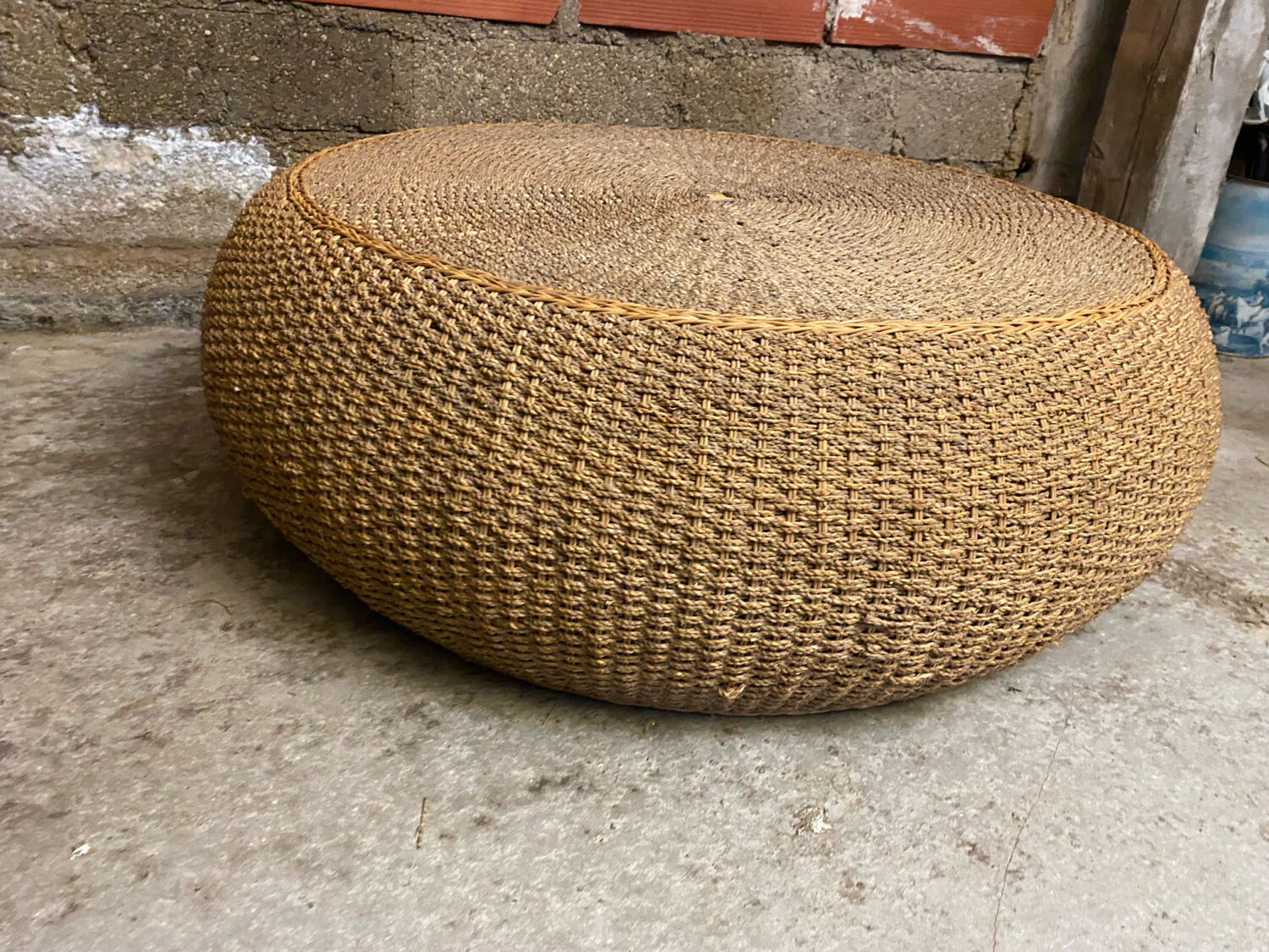 Vintage 1970s braided rope coffee table