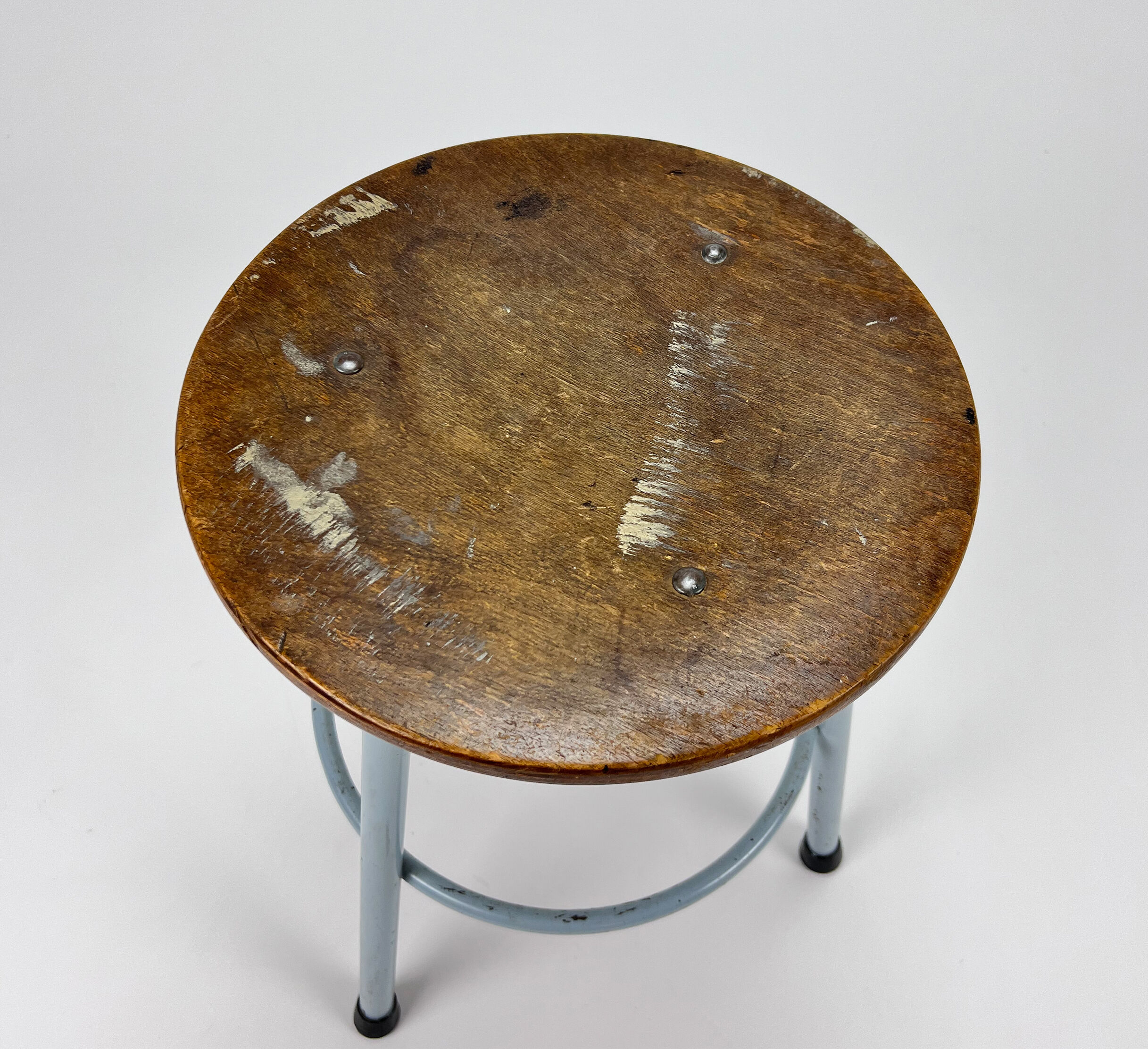 Vintage Dutch Industrial Steel and Wood Stool, 1960s