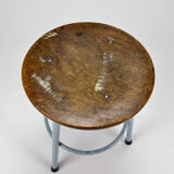 Vintage Dutch Industrial Steel and Wood Stool, 1960s