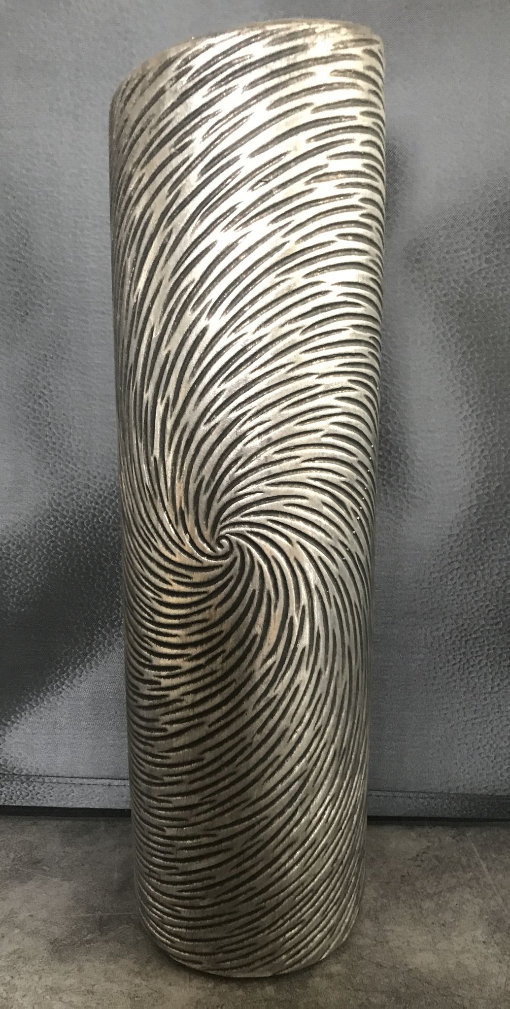 Vase tubulaire en céramique à effet de couleur argenté 39 cm