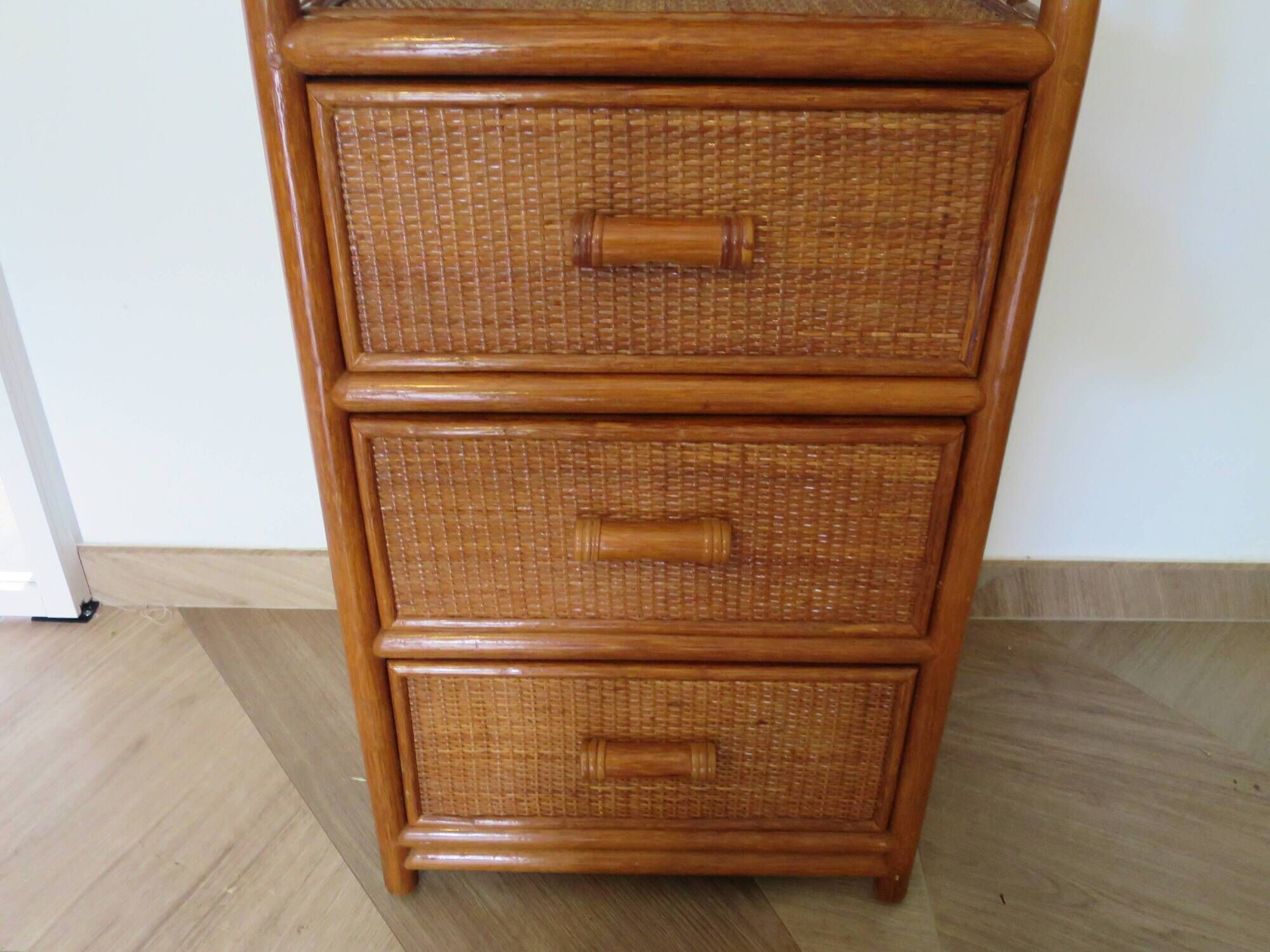 Vintage - sideboard - chest of drawers - woven rattan chest of drawers - wood - bamboo - 80s