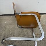 Lot 4 Italian chairs, Cidue camel leather and chrome 1970