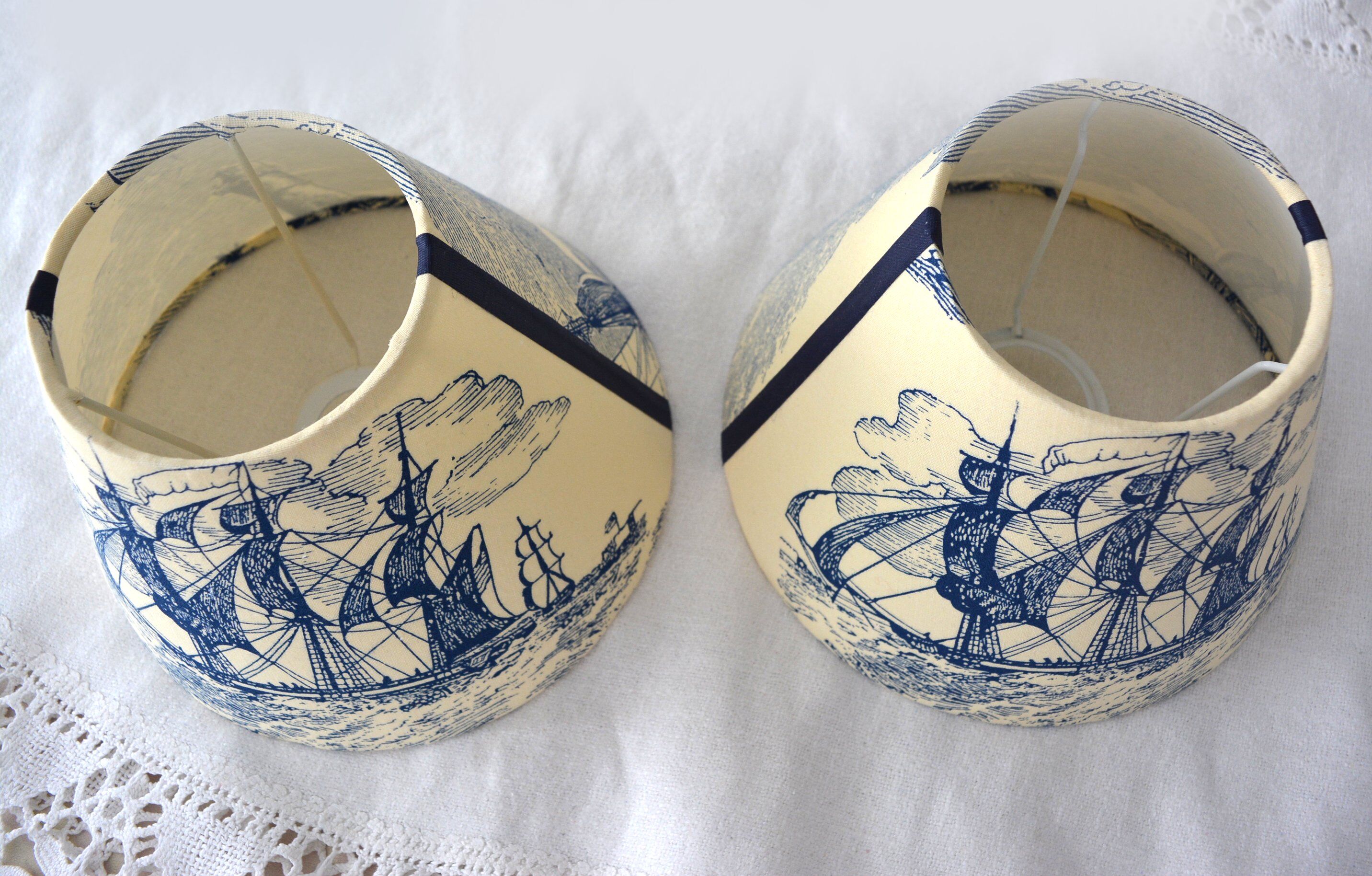 Lot de 2 abat-jour, toile jouy deco Marine