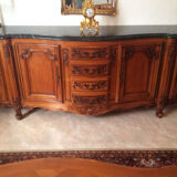 Louis XV cherry style sideboard with green marble