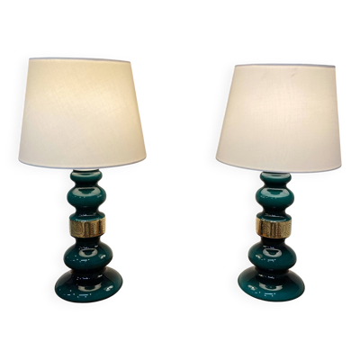 PAIRE DE GRANDES LAMPES VERRE ''DESIGN 1950''.