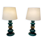 PAIR OF LARGE GLASS LAMPS "1950 DESIGN".
