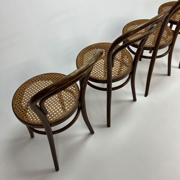 Ensemble de 4 chaises de salle à manger Mid Century Zpm Radomsko Bentwood et Cane, années 1960