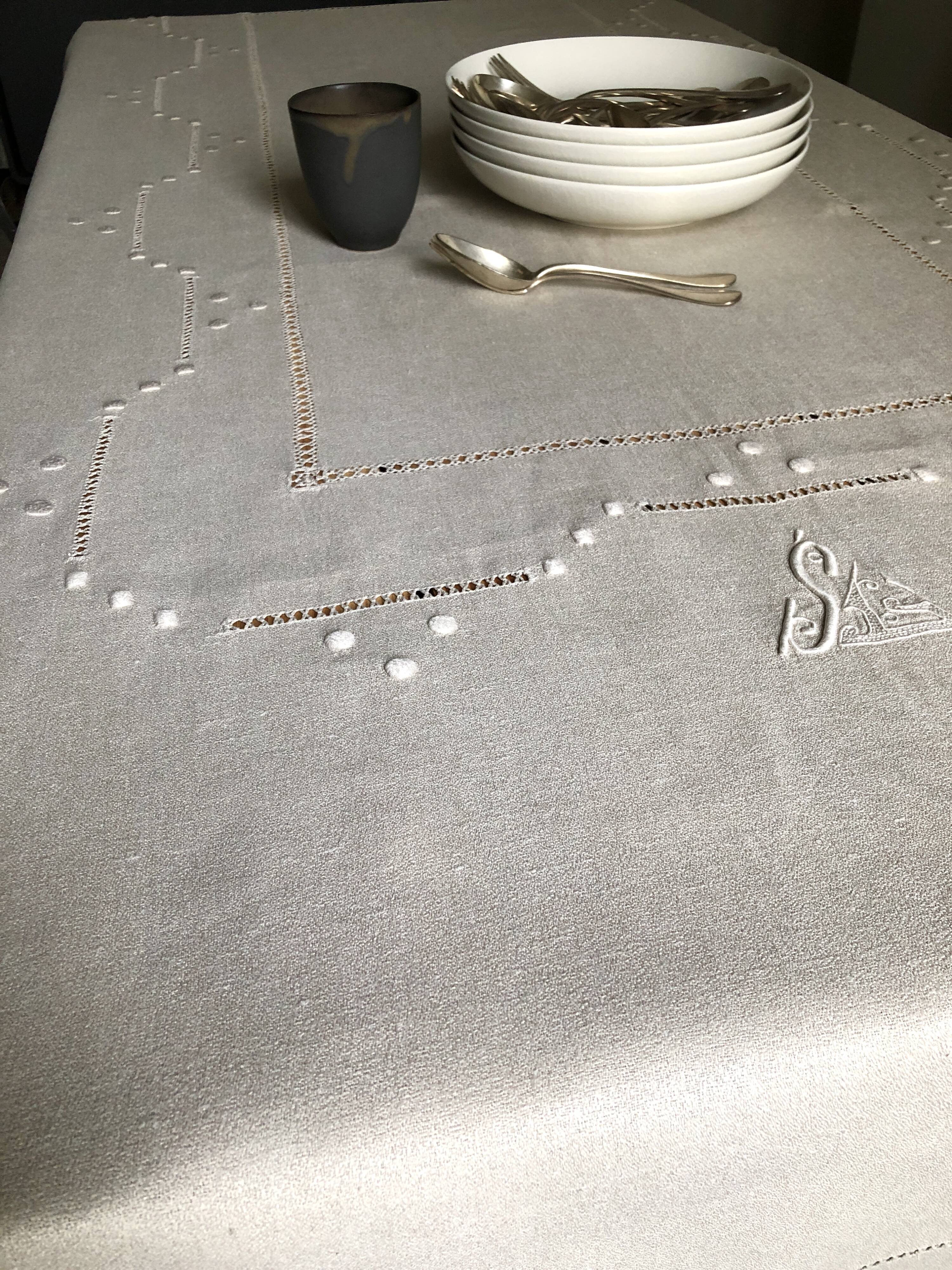 Antique linen tablecloth and whipped cream silk