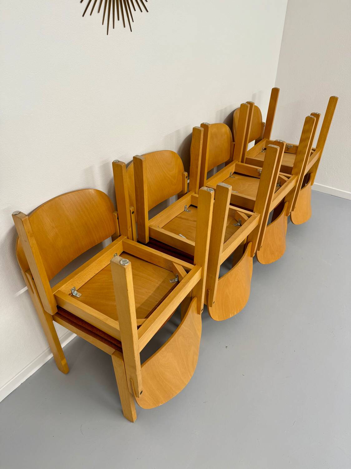 Lot of 8 old Scandinavian design wooden chairs from the 80s vintage