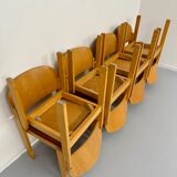 Lot of 8 old Scandinavian design wooden chairs from the 80s vintage