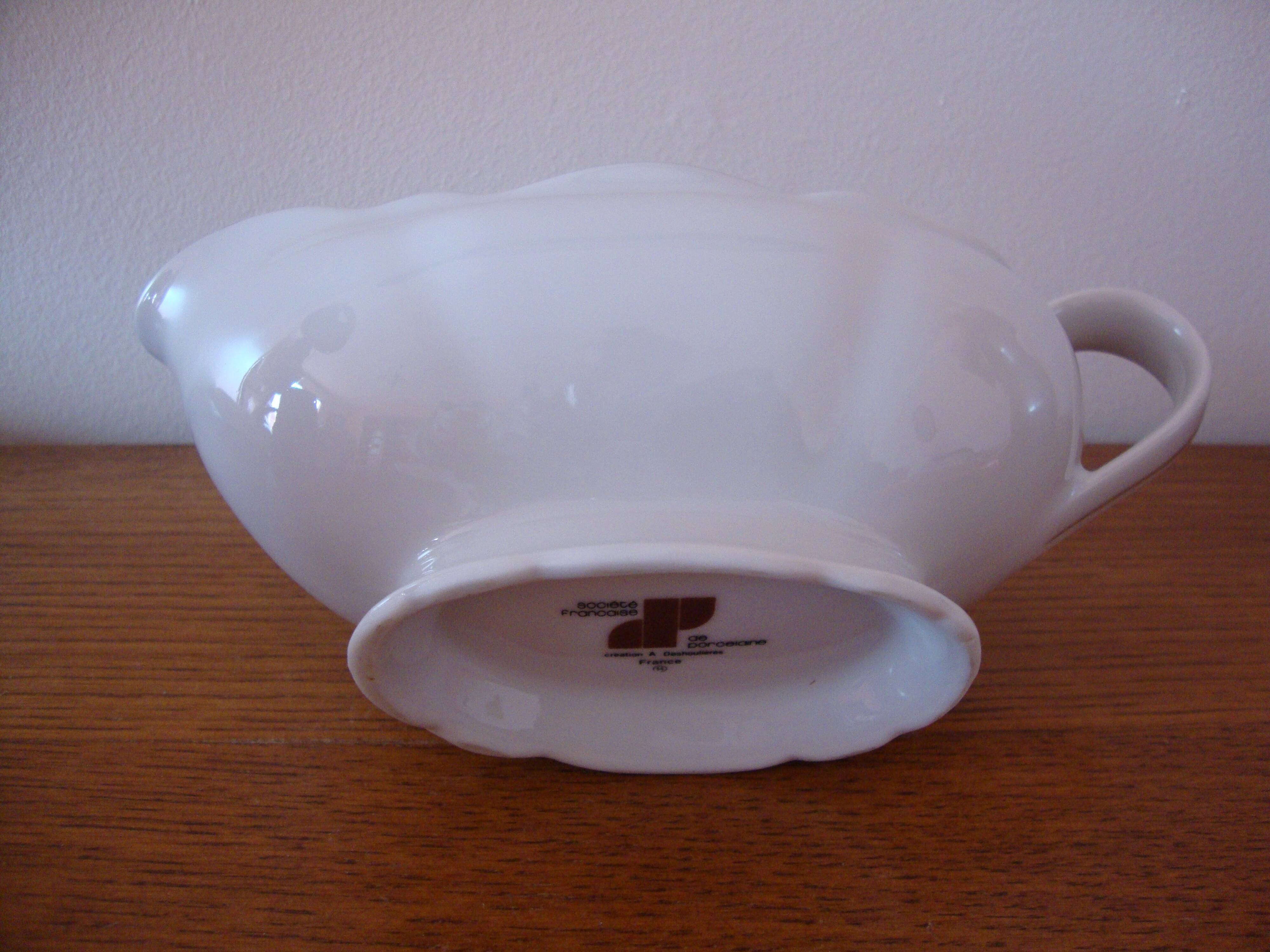 White fine porcelain saucière creation A. Deshoulières