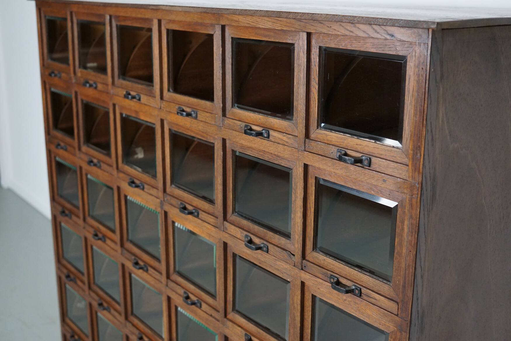 Antique German Oak Haberdashery Shop Cabinet, 1920/30s
