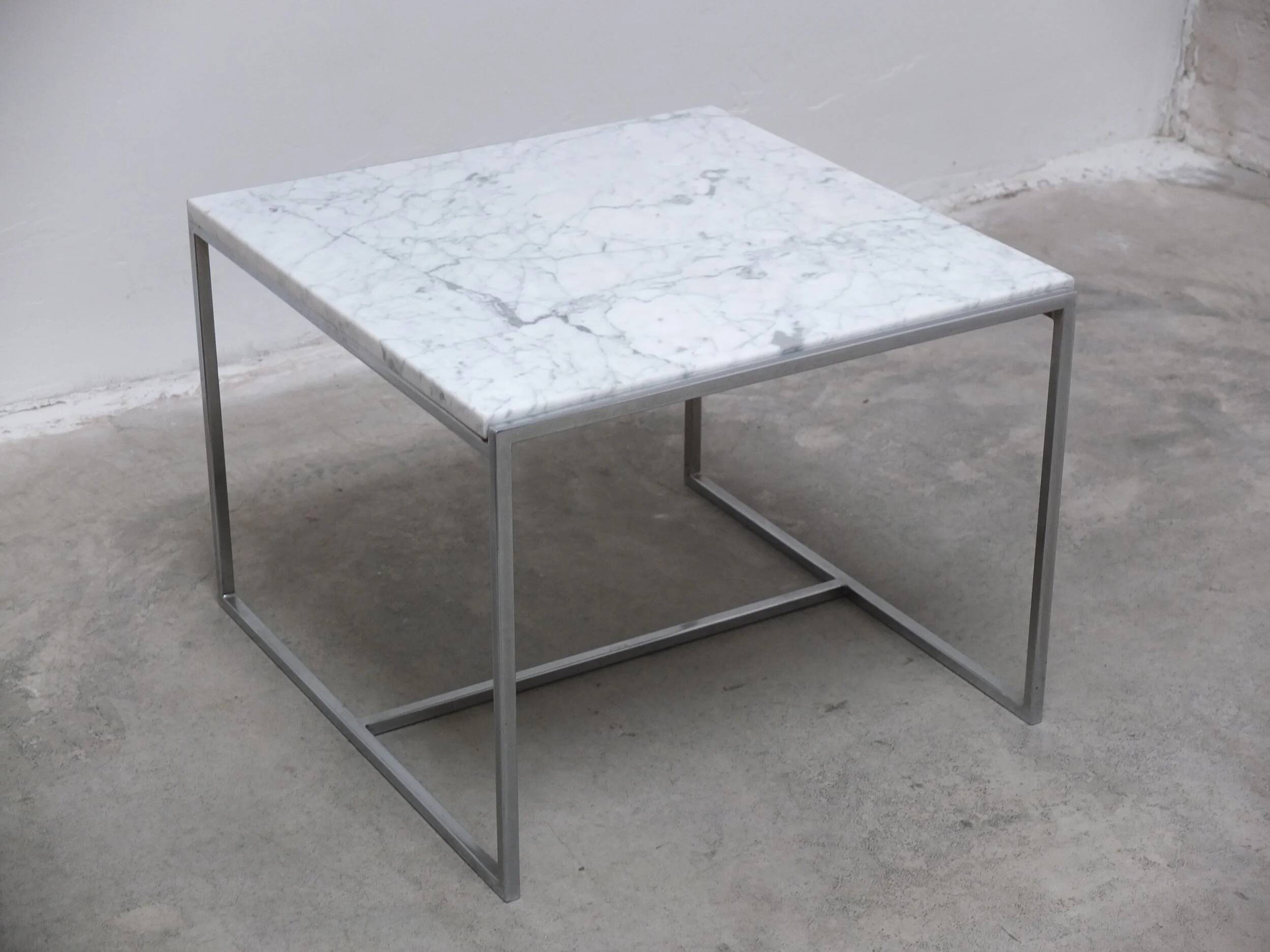 Pair of Carrara marble & chrome coffee or side tables, 1970s