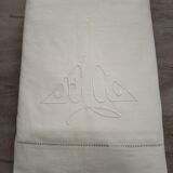 Old embroidered monogram EC métis sheet 300 x 200 cm Art Deco