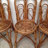 Ensemble de 4 chaises rotin vintage