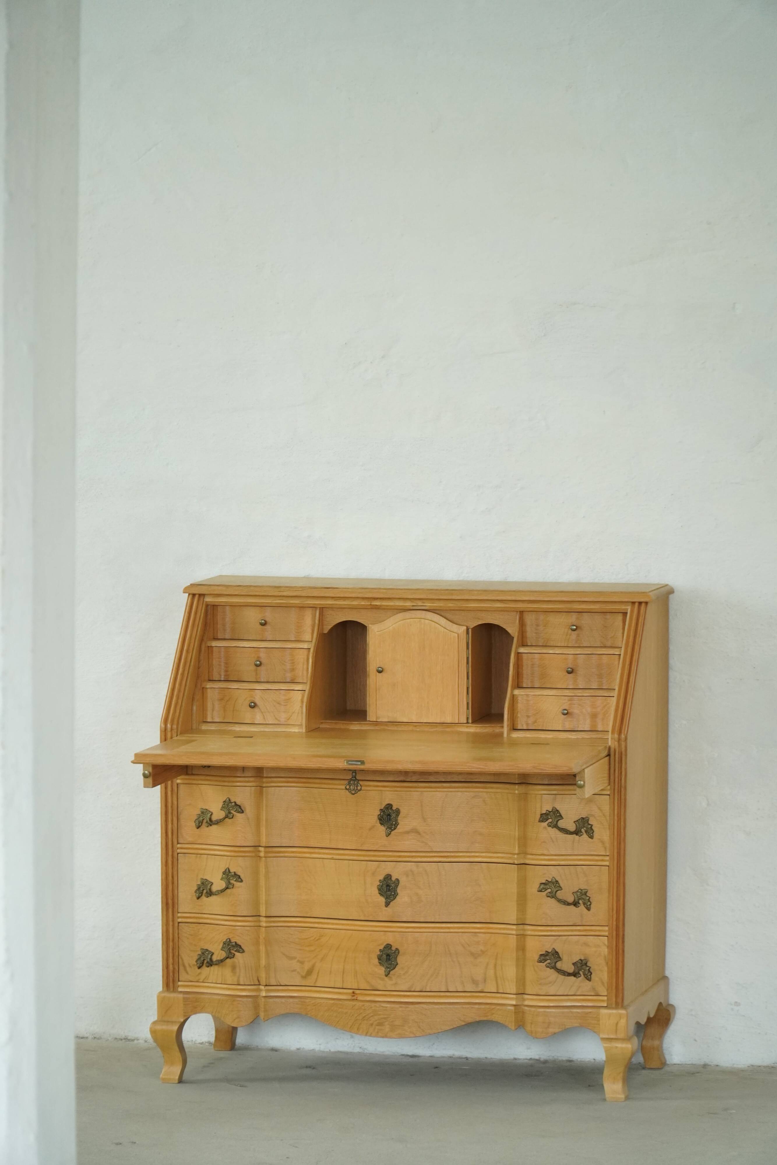 Modern Danish oak secretary with drop-down front, mid-20th century, 1960s.