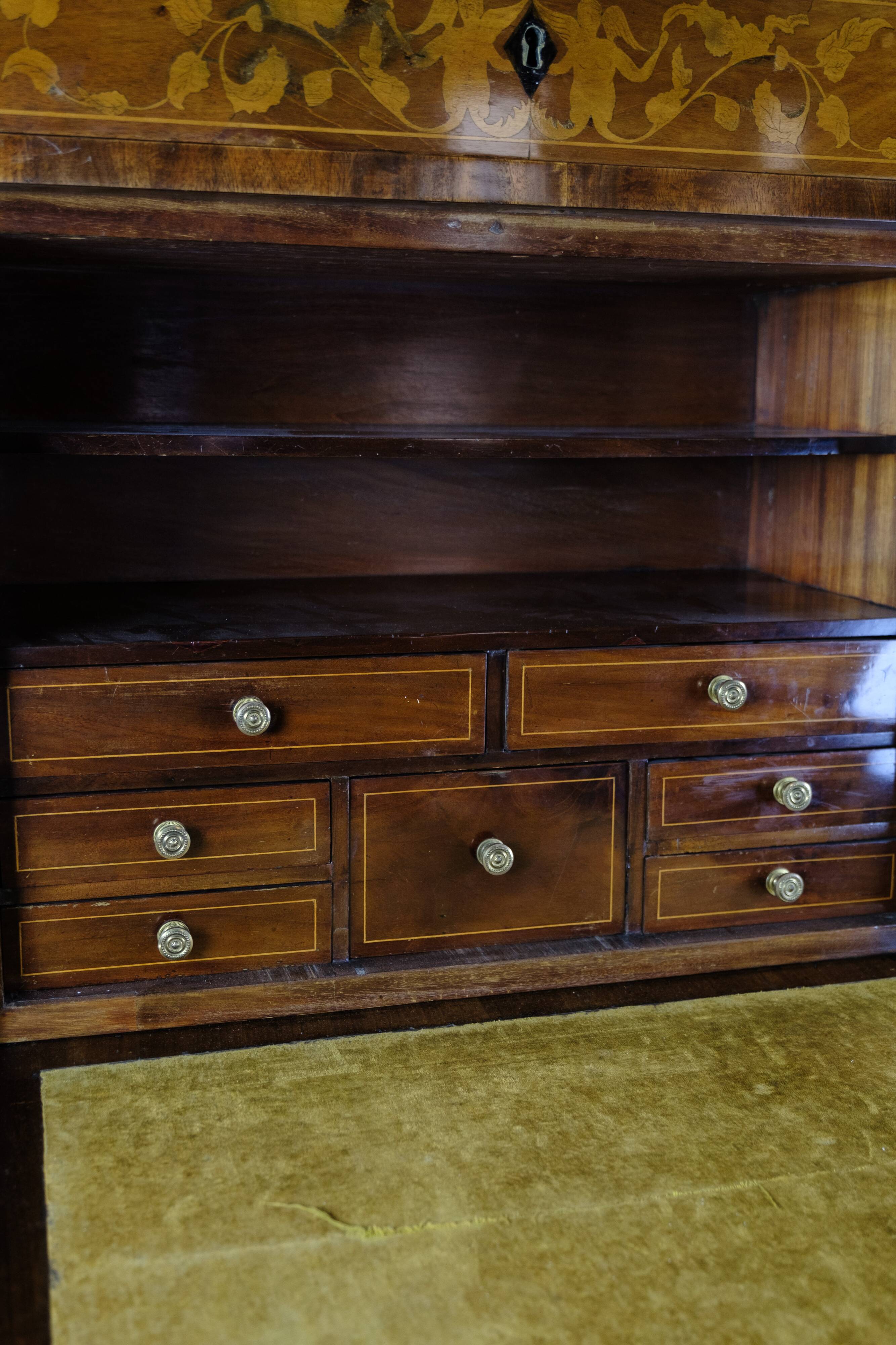 Secretary Empire Style Hand Polished Mahogany With Intarsia From 1820s