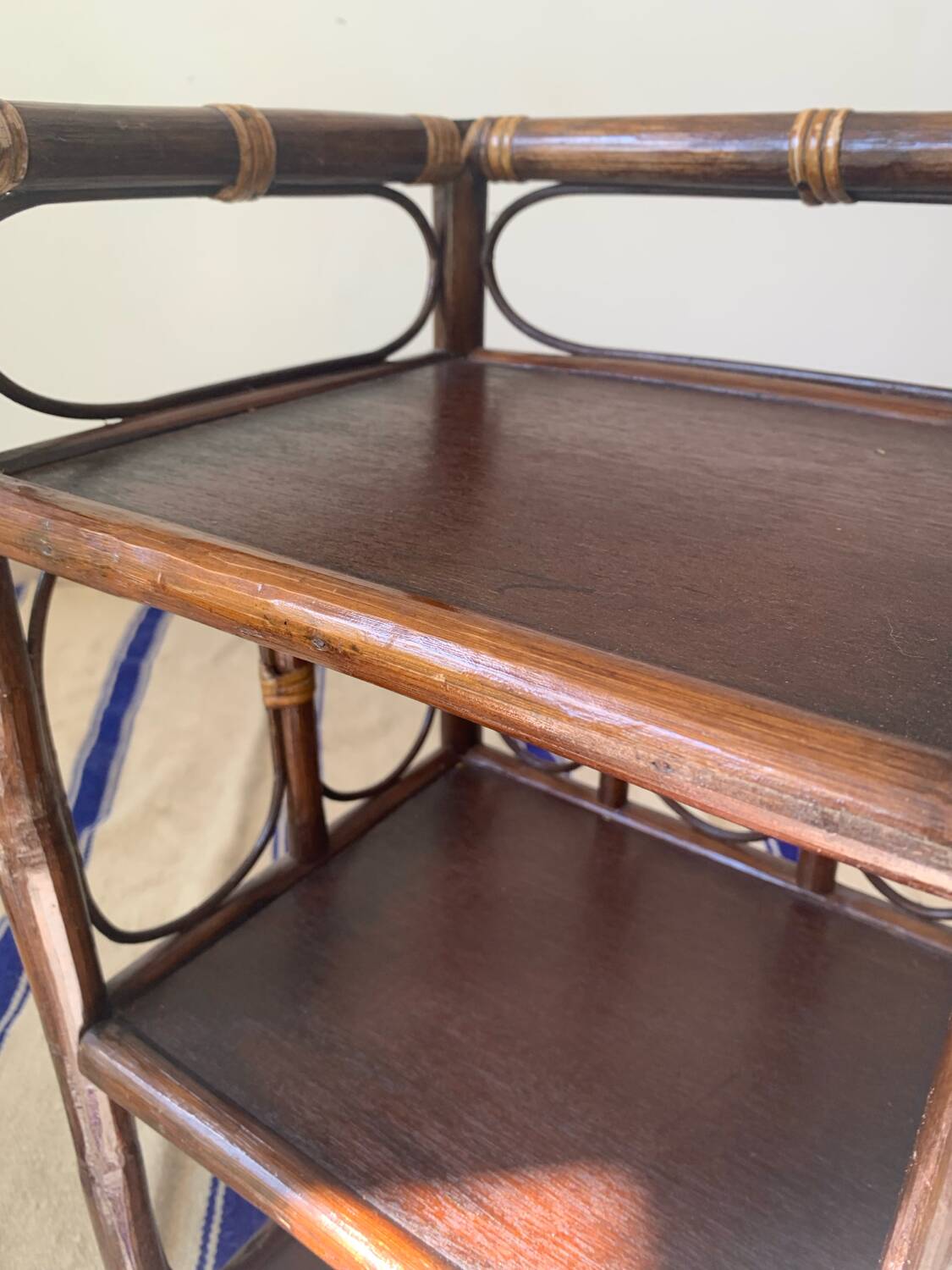 Vintage wooden and rattan side table