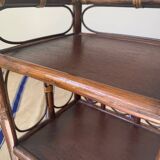 Sellette vintage en bois et rotin
