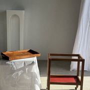 Wooden rolling trolley with removable top H66 75x35