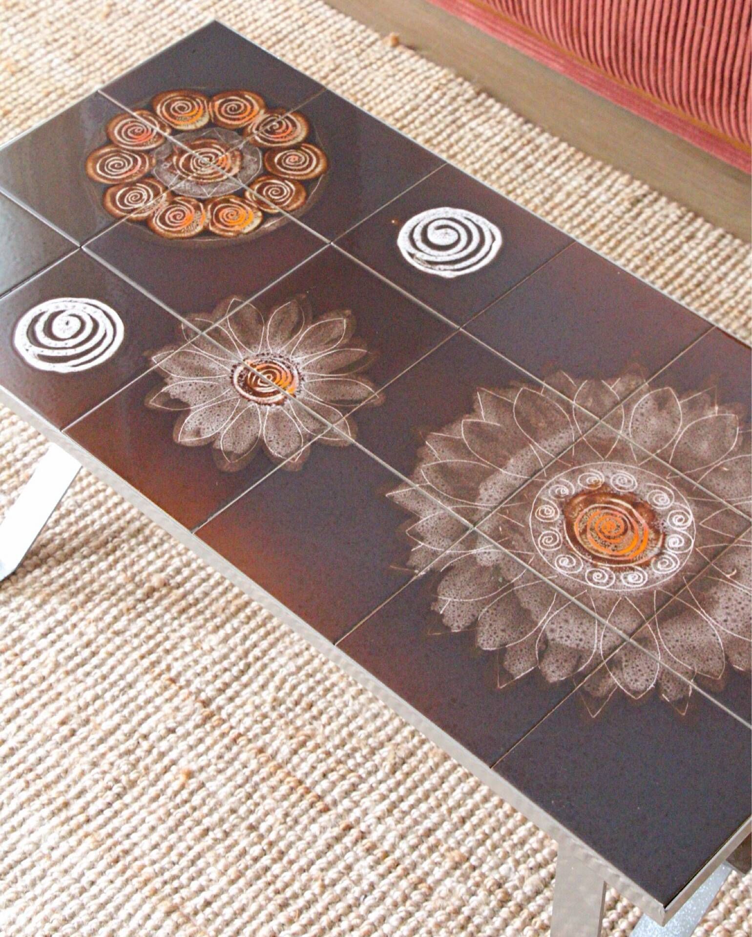 Vintage coffee table in glazed ceramic and metal – 1970s