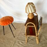 Side table with rattan magazines rack