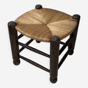 Tabouret en chêne et paille