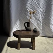 Small stool, oval solid teak accent stool wabi-sabi H26 47x33.