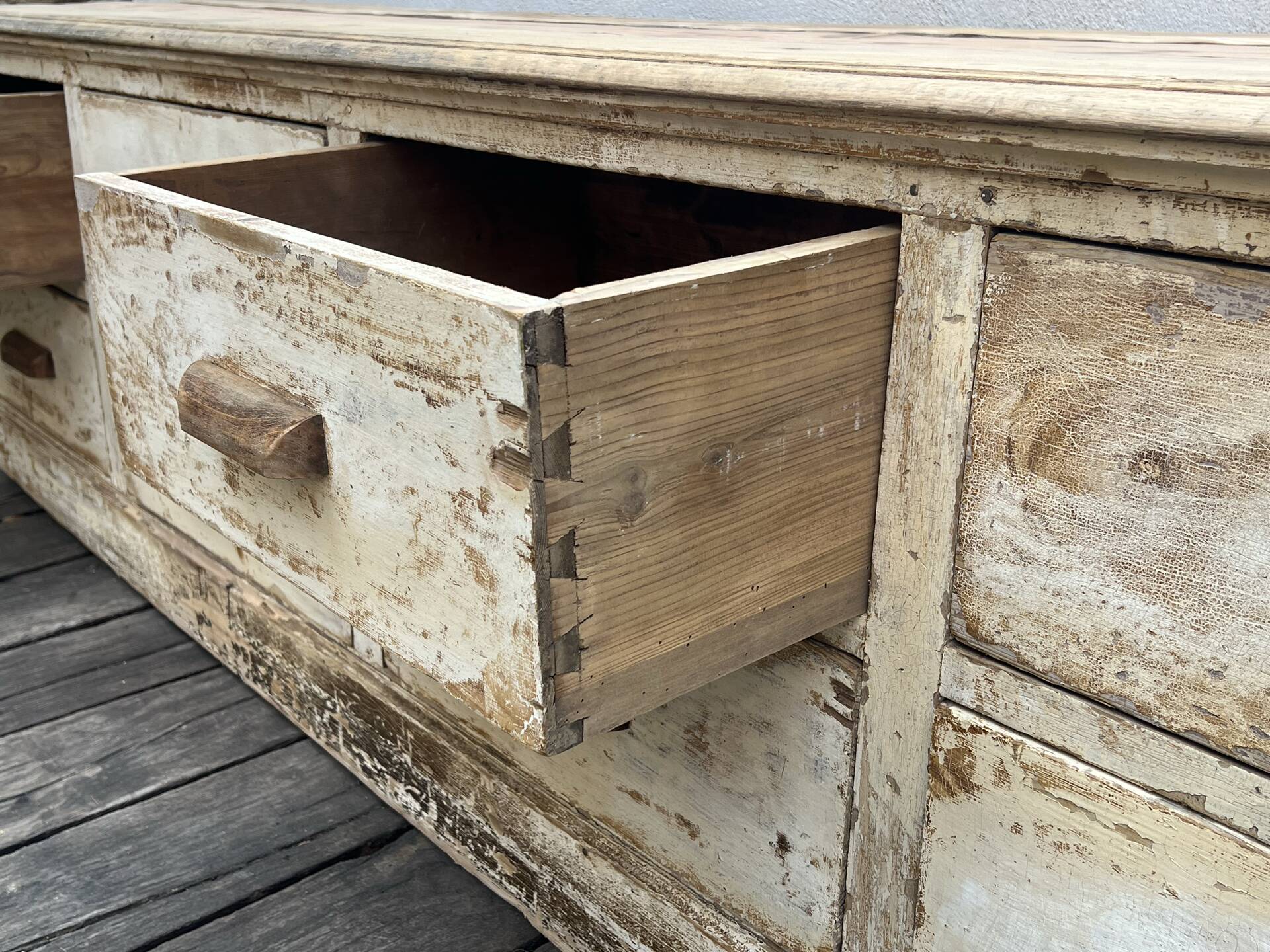 Very beautiful antique shop workbench with 8 drawers.