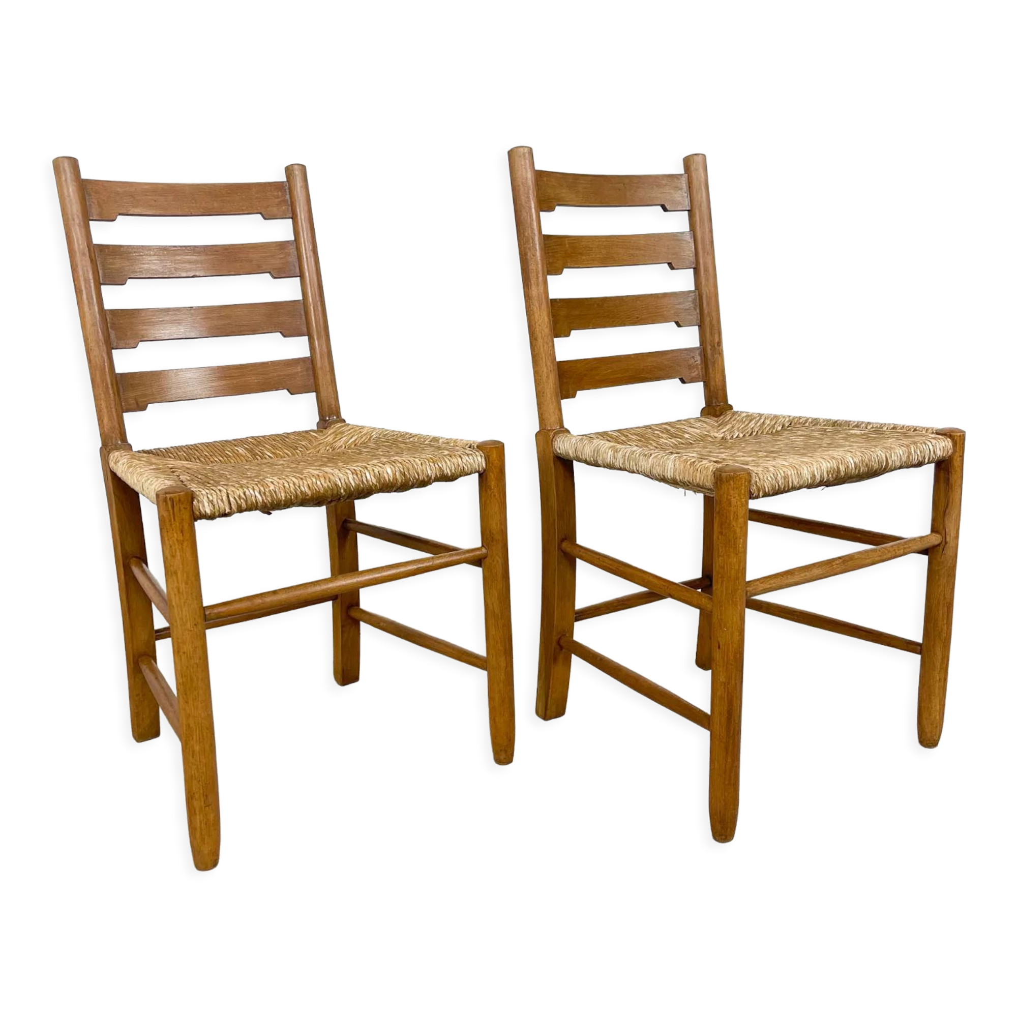 Set of two vintage Farmhouse chairs with cane seating