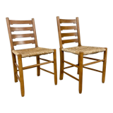 Set of two vintage Farmhouse chairs with cane seating