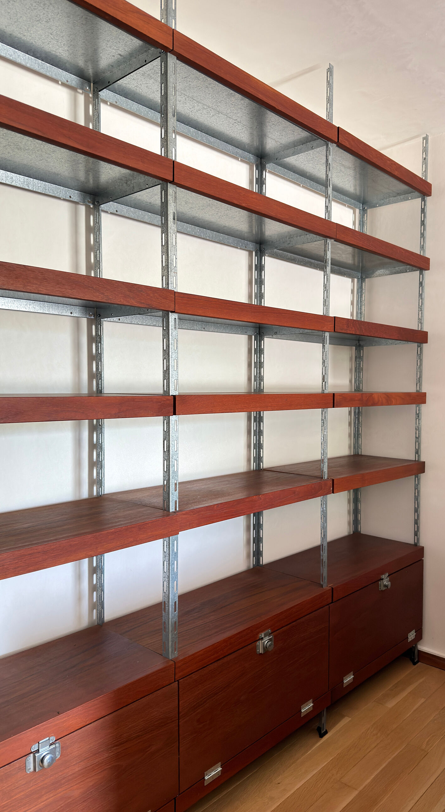 Modular library -- Teak & Galvanised steel structure