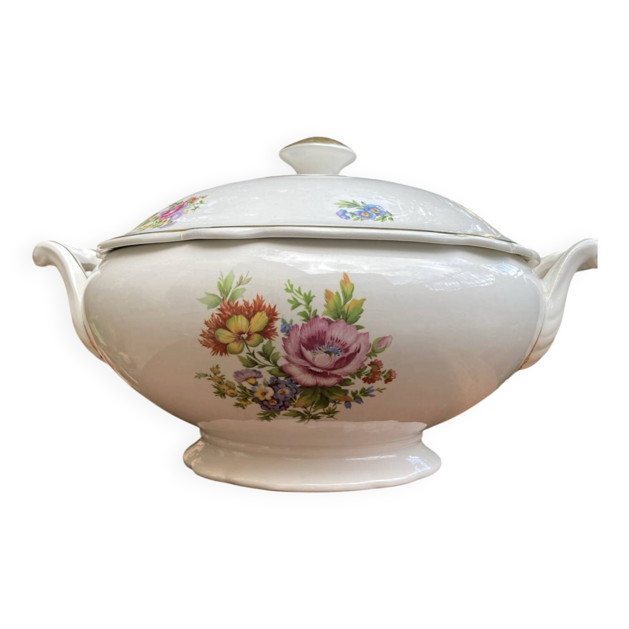 Soupière Digoin Sarreguemines motif romantique