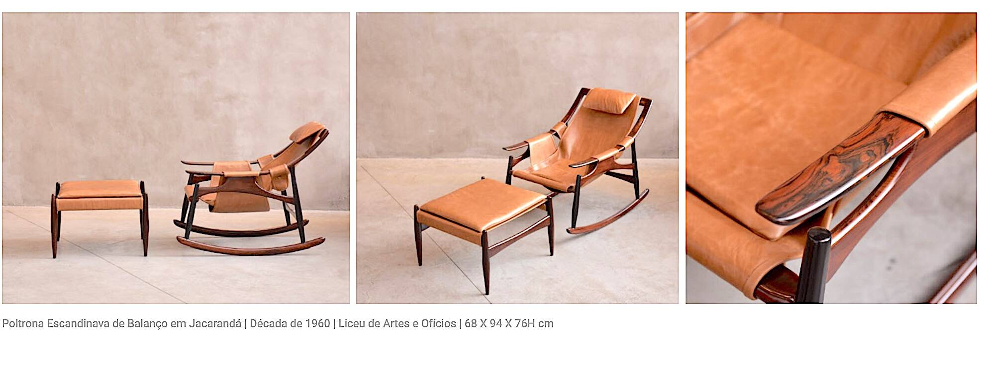 Pair of Ottomans, Rosewood and leather, by Liceu Das Artes e Oficios, Brazil 1960