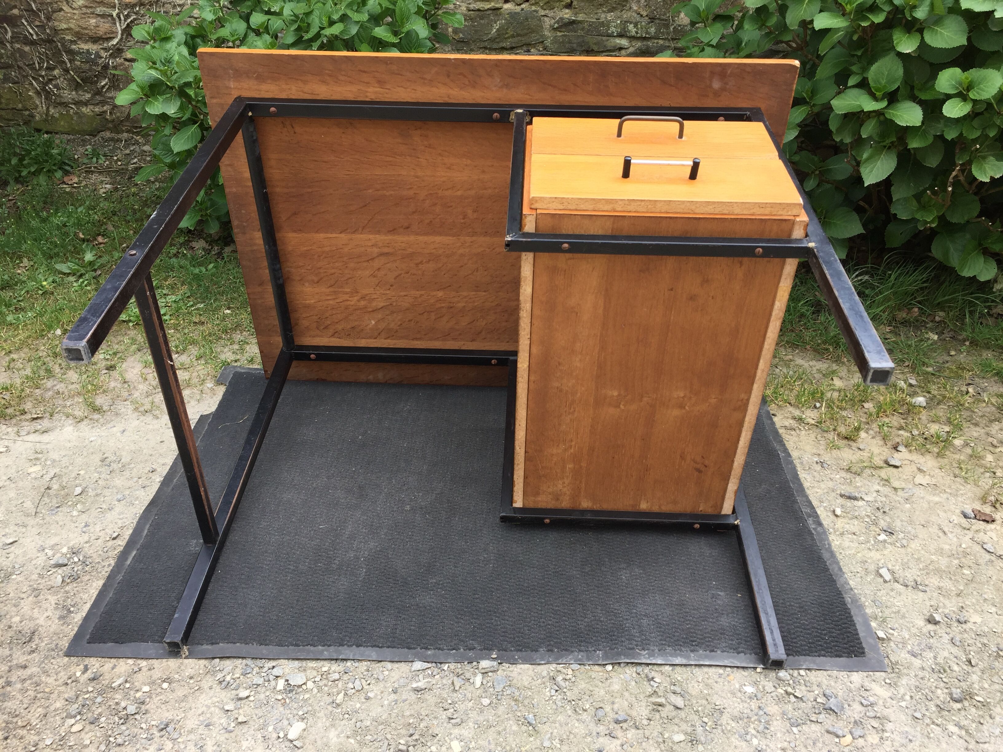 Vintage modernist office in oak and metal tubular base