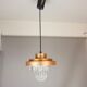 Lampe suspendue en verre clair et en aluminium couleur cuivre, style Mid-Century Modern, années 1960.