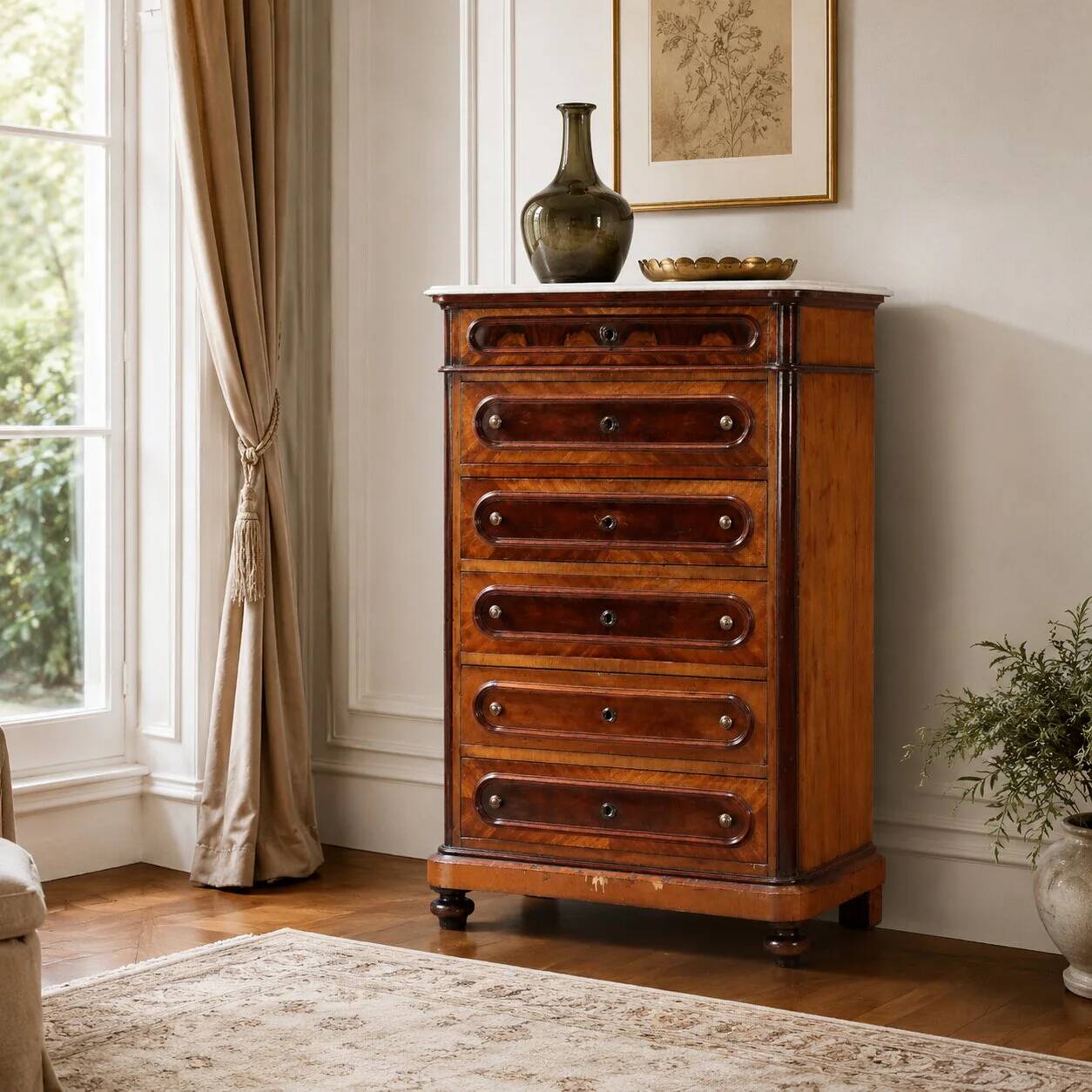 Antique chest of drawers in cherry and poplar, 19th century