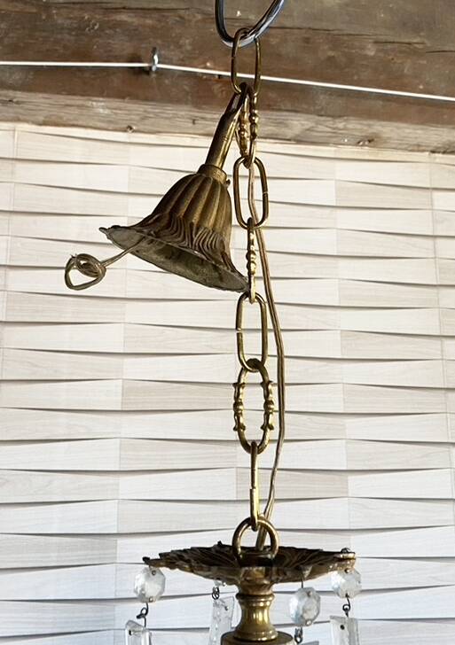 Vintage metal and crystal pendant chandelier, early 20th century.