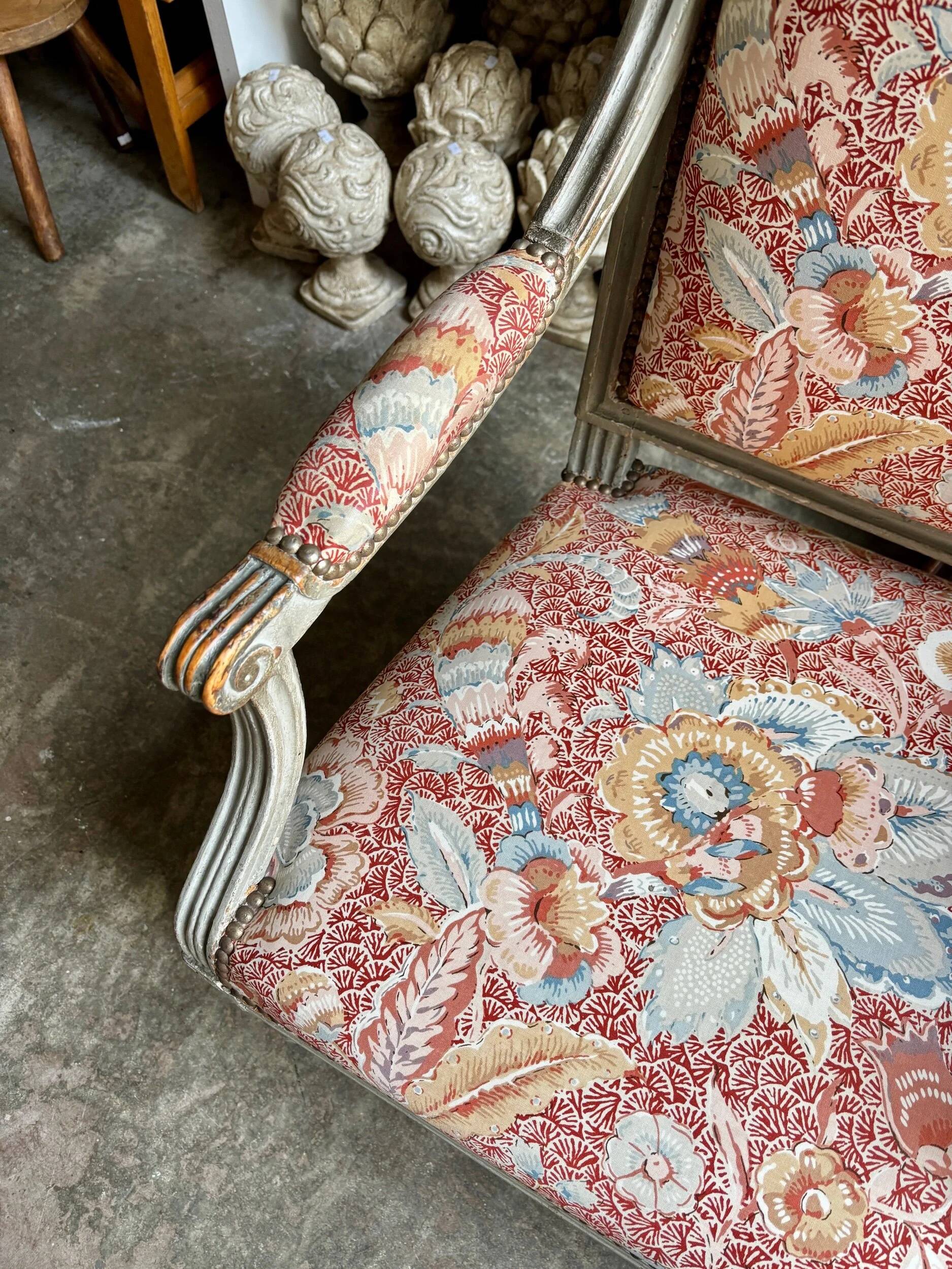 Queen's armchair from the Louis XVI period, Indian fabric.