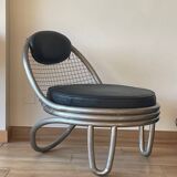 Metal and leather armchairs