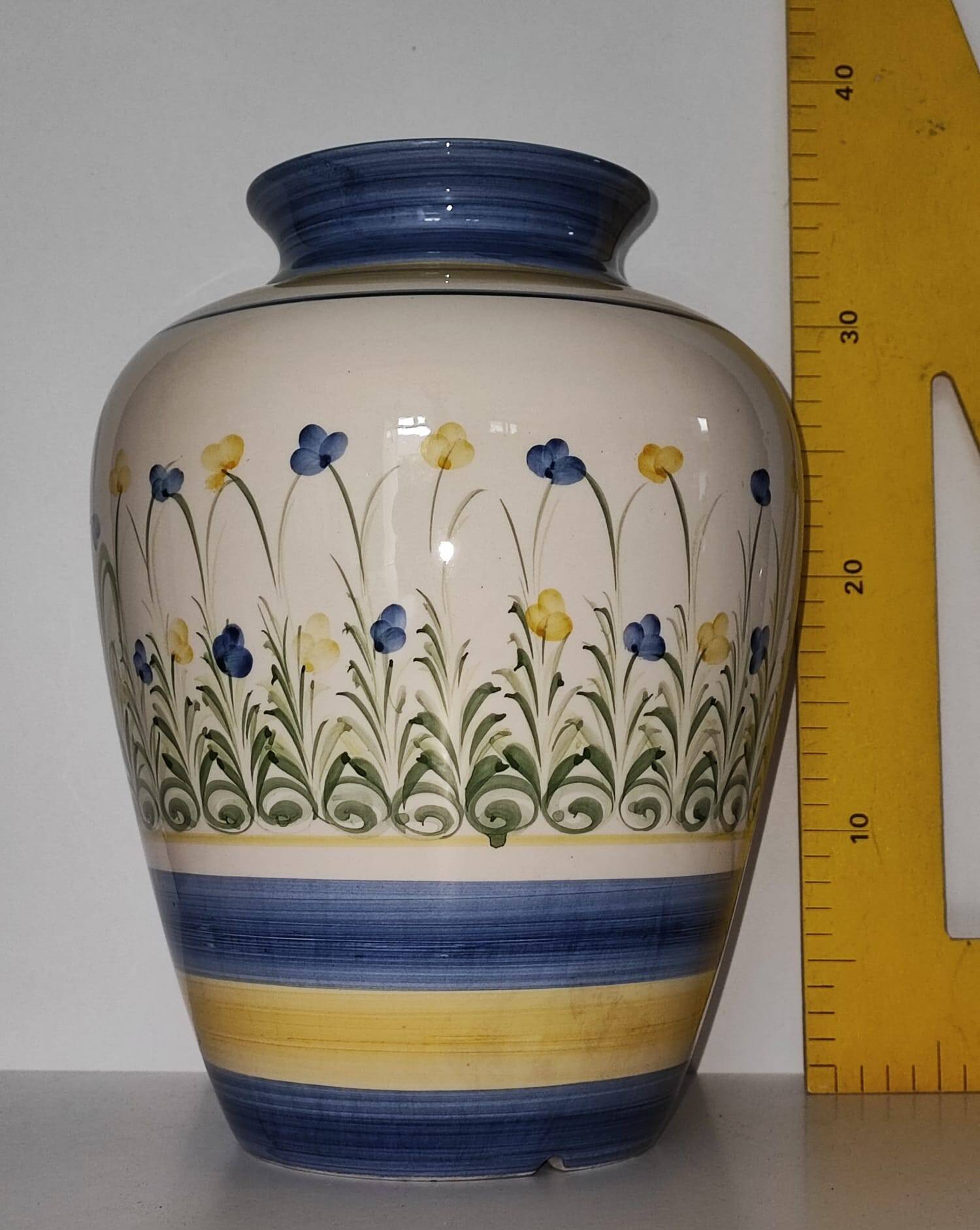 Hand-painted ceramic vase with floral decoration – H 33 cm