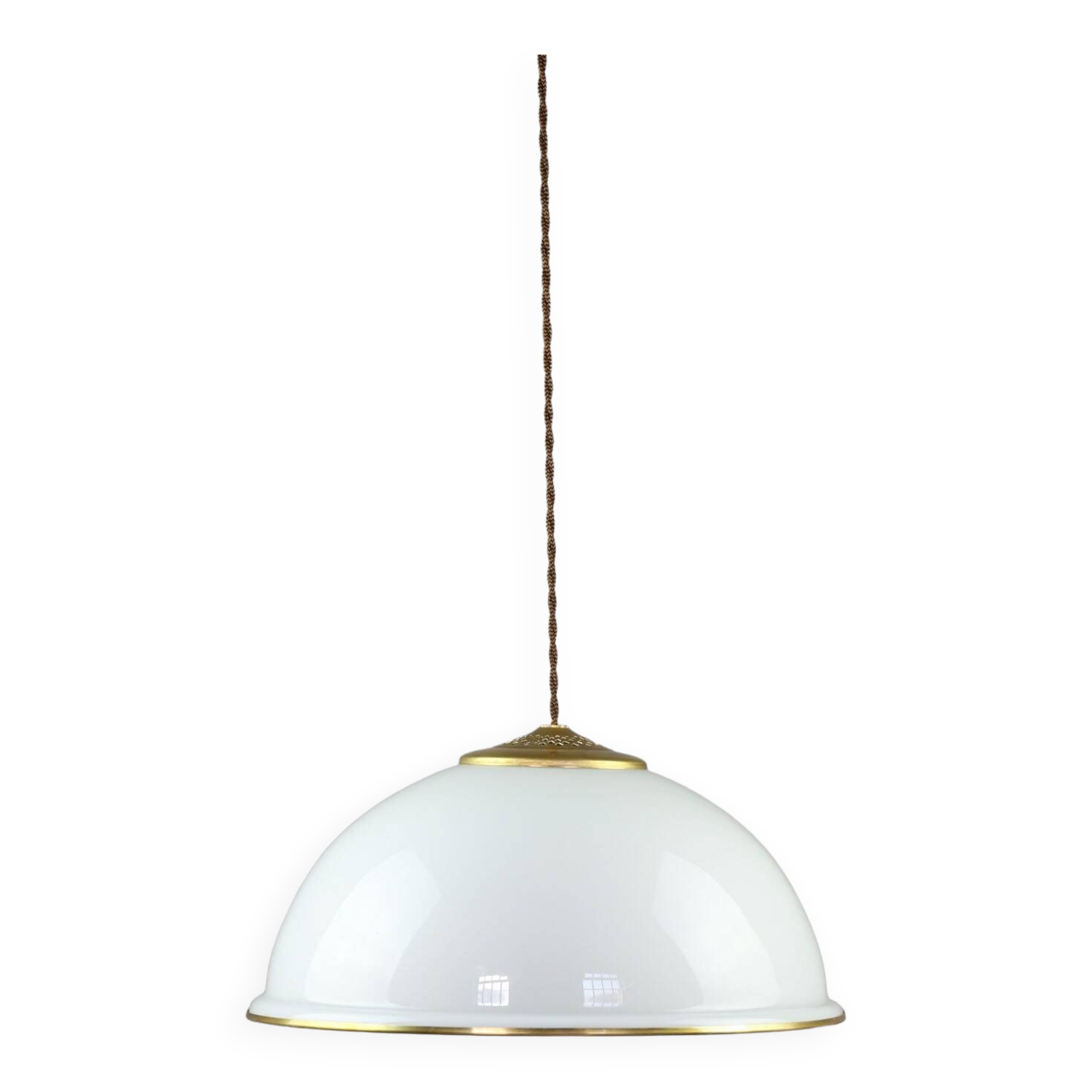 Mid-century Italian Brass and Opaline Pendant Lamp