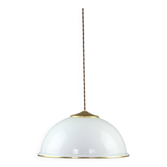 Mid-century Italian Brass and Opaline Pendant Lamp