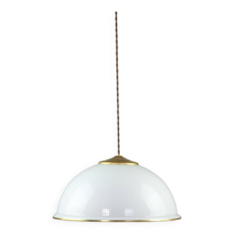 Suspension Mid-Century en Laiton et Opaline, Italie