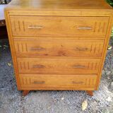 Chest of drawers of the 50s in blond oak compass feet
