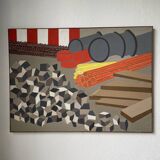 Abstract construction site work canvas