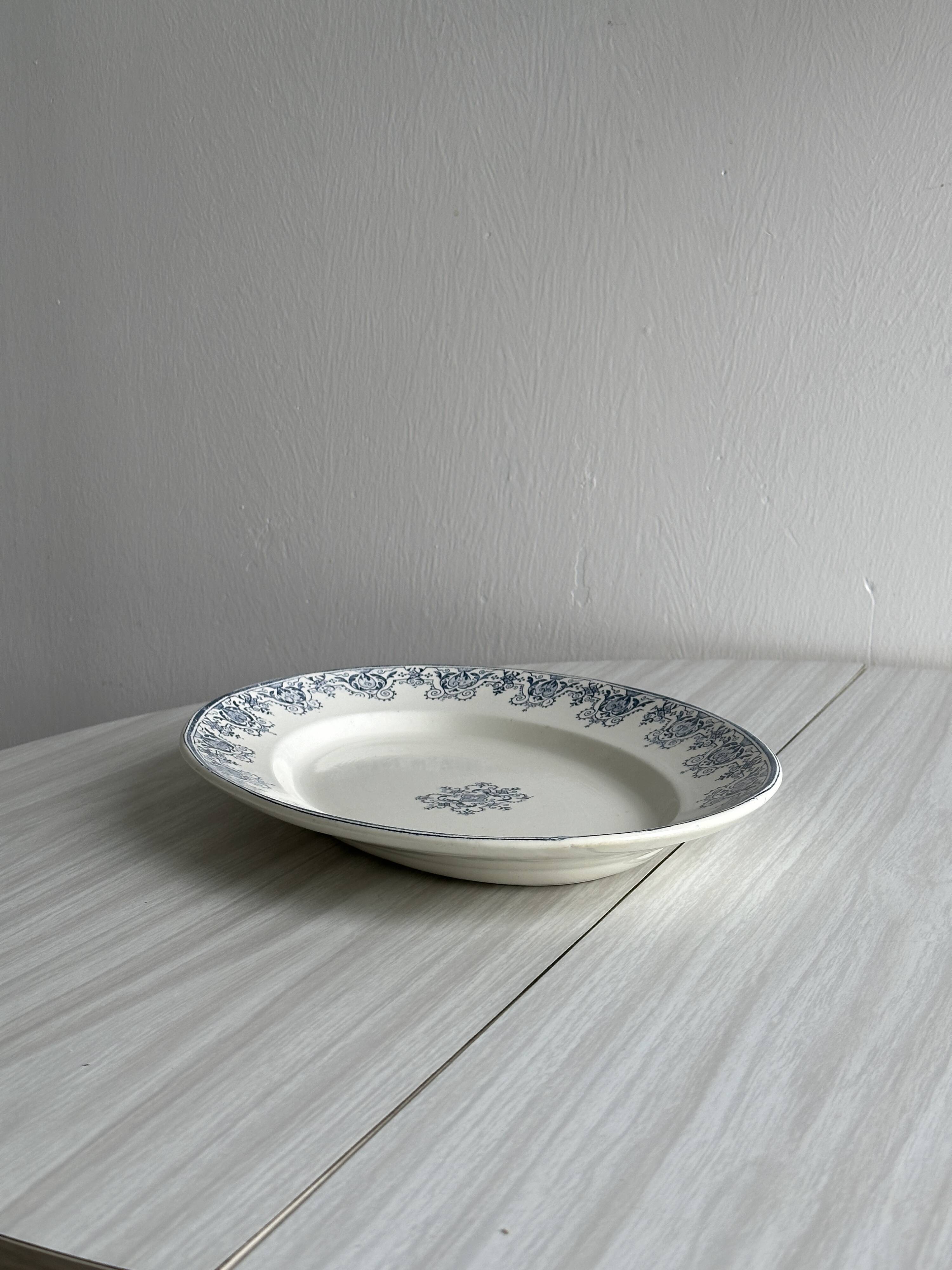 Oval ironstone dish with blue print