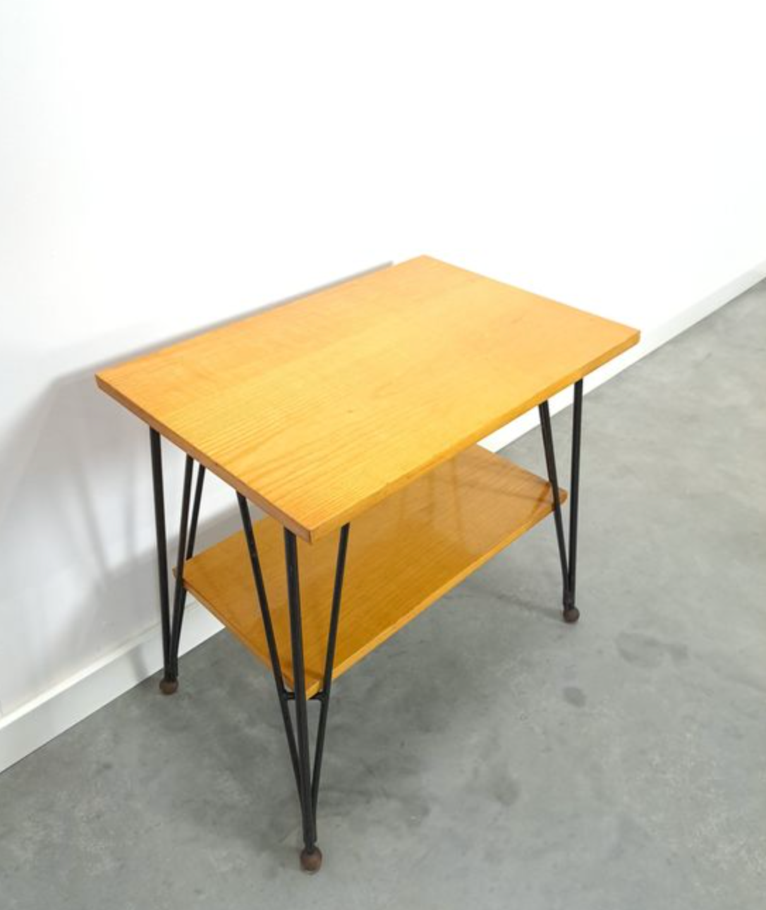 Vintage veneer table with steel legs