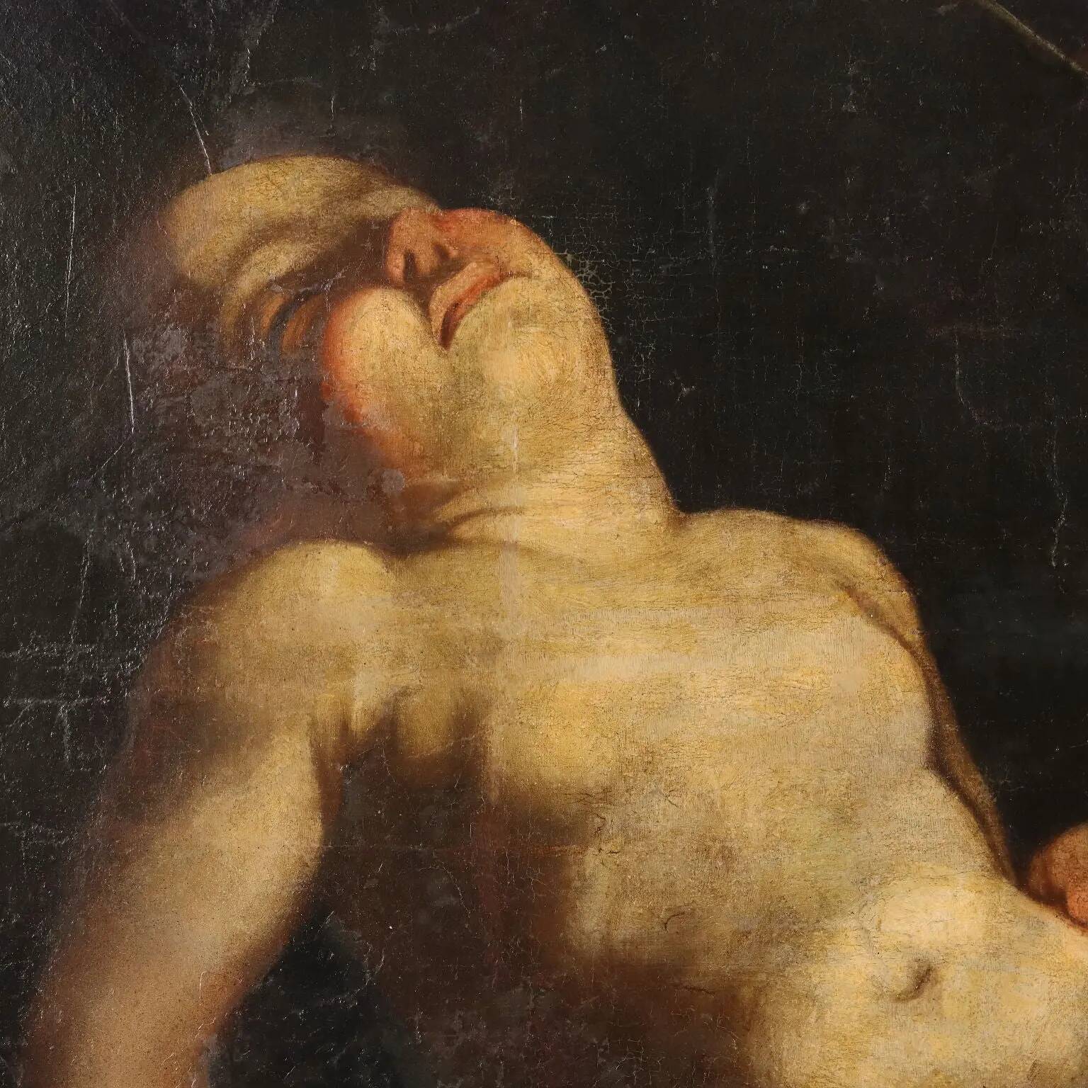 Ancient painting "Adoration of the Child" oil on canvas 17th Century