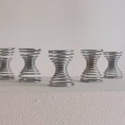 Set of 5 vintage postmodern egg cups with spiral decoration in Memphis style.